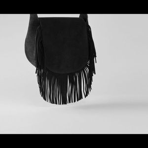 MAJE LEATHER AND SUEDE FRINGE GYPS HANDBAG